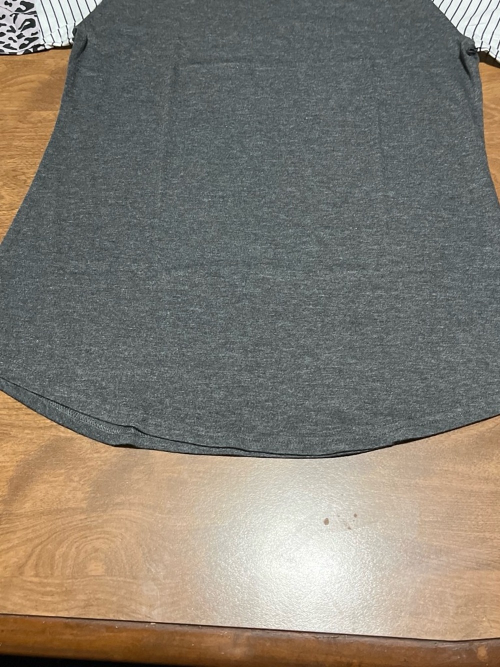 Charcoal Raglan Tee with Striped & Leopard Sleeve Detail - Picture 4 of 5